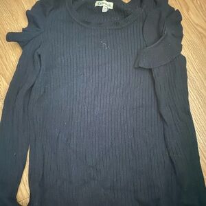 Democracy Navy Ribbed Knit Top